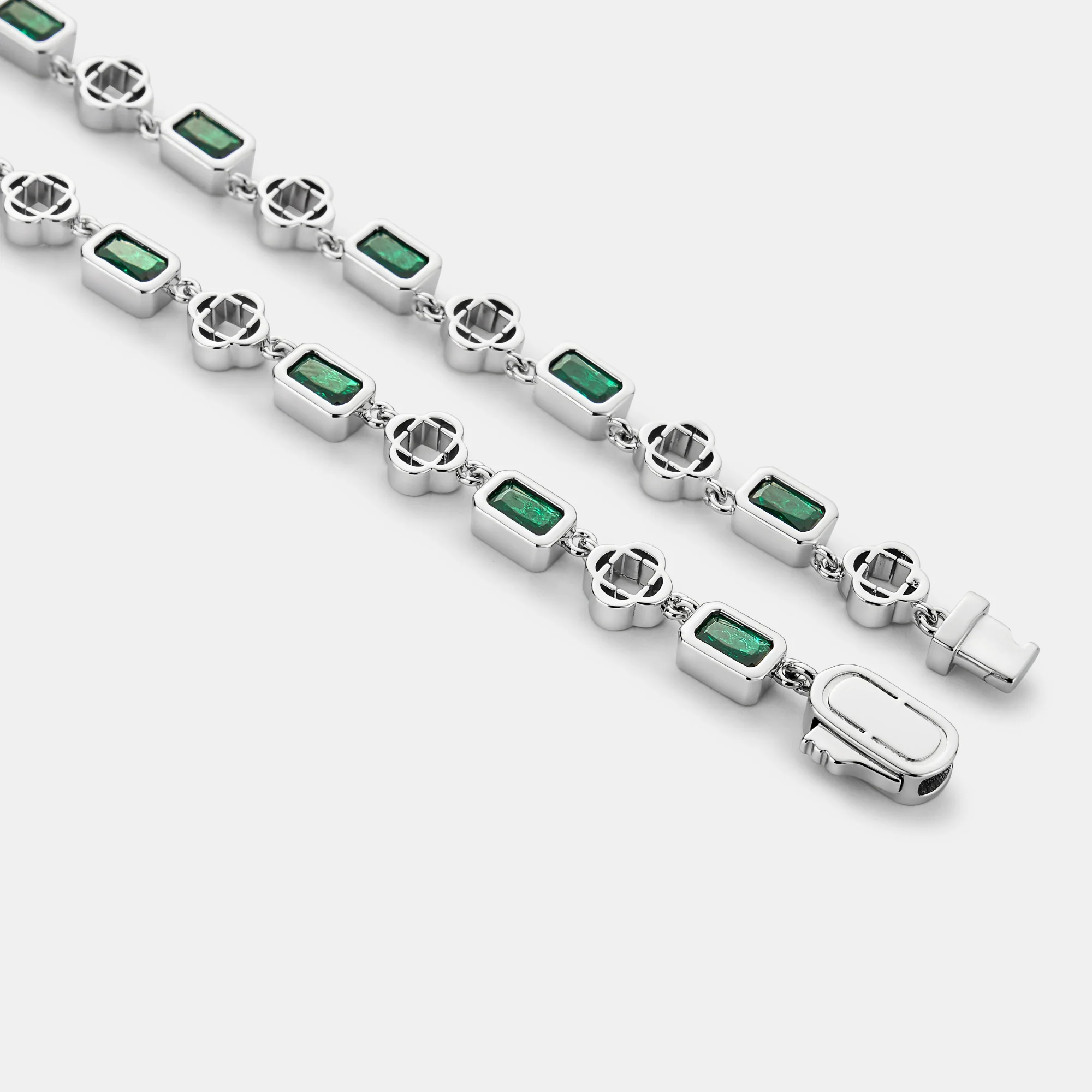 Green Gemstone Clover Necklace (Silver) - Image 8